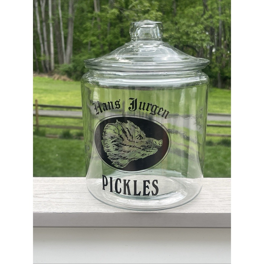 Hans Jurgen Pickles Pickle Jar w/ Lid 7 1/2" Diameter 10" Tall w/ Lid Excellent - Picture 2 of 5